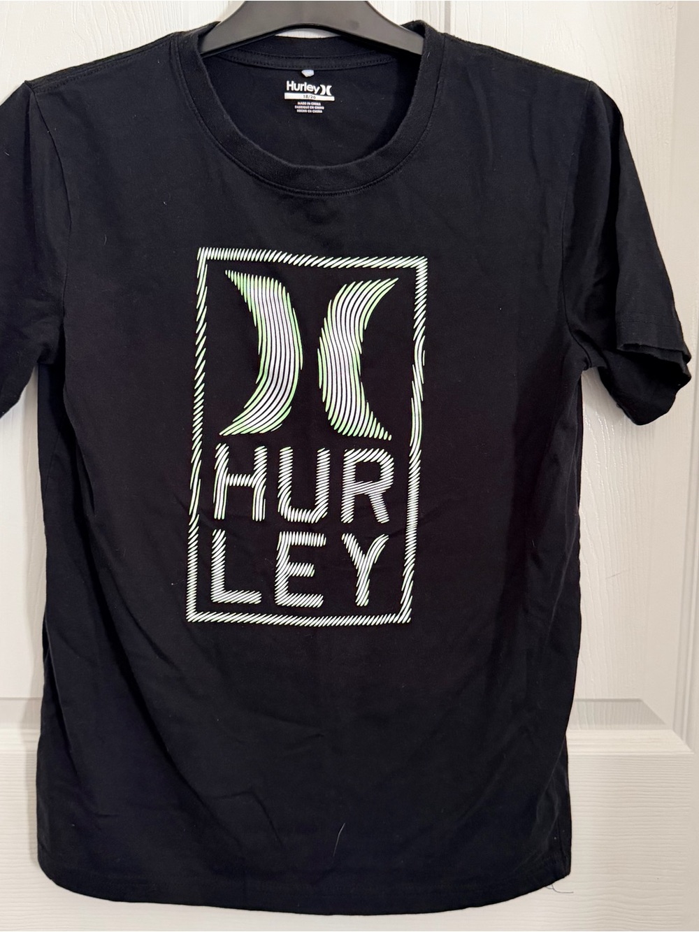 Hurley Black Tee with Lime Accent Logo Youth 18-20